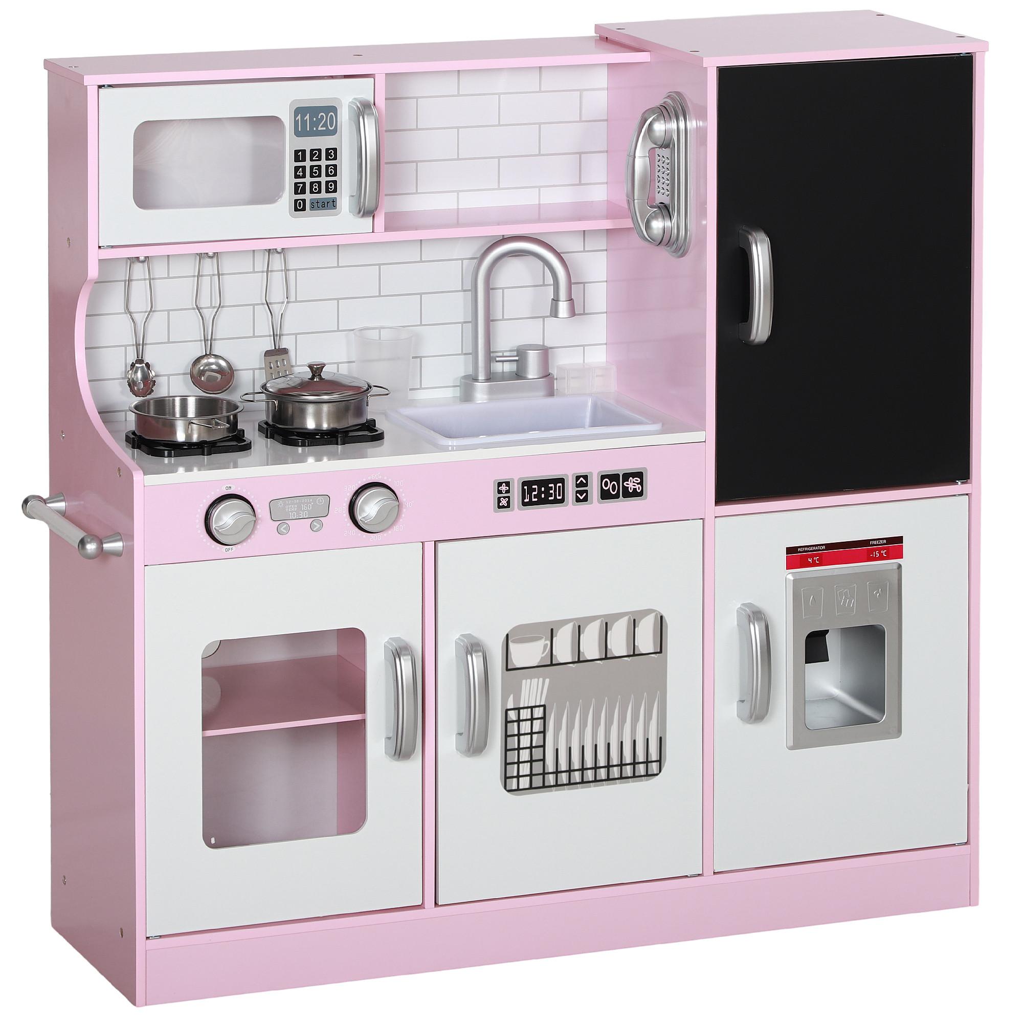 KINDERKÜCHE Spielküche mit Spielzeug Telefon, Kreidetafel, Mikrowelle, Herd Rosa - Hellrosa, Holzwerkstoff (83.8/26.8/81cm) - AIYAPLAY