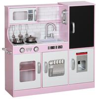 KINDERKÜCHE Spielküche mit Spielzeug Telefon, Kreidetafel, Mikrowelle, Herd Rosa - Hellrosa, Holzwerkstoff (83.8/26.8/81cm) - AIYAPLAY