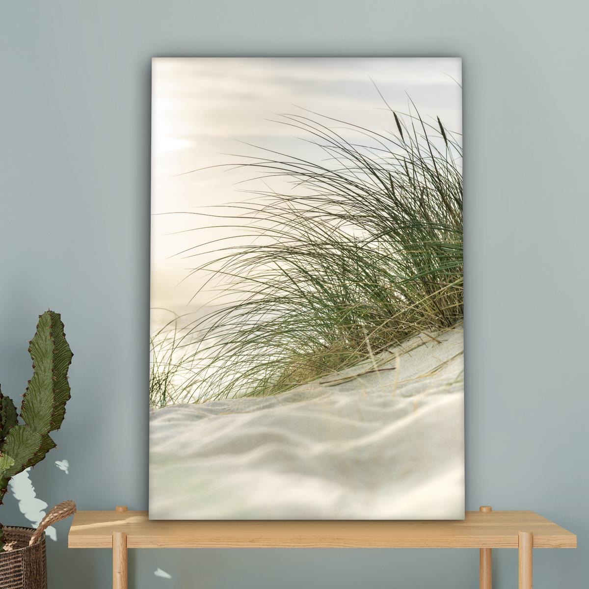 LEINWANDBILD Dünen mit Strandhafer in der Sonne des Nationalparks Schleswig-Holsteinisches Wattenmeer Wanddeko Schlafzimmer 60x90 cm - Creme, Textil (60/90cm) - MuchoWow