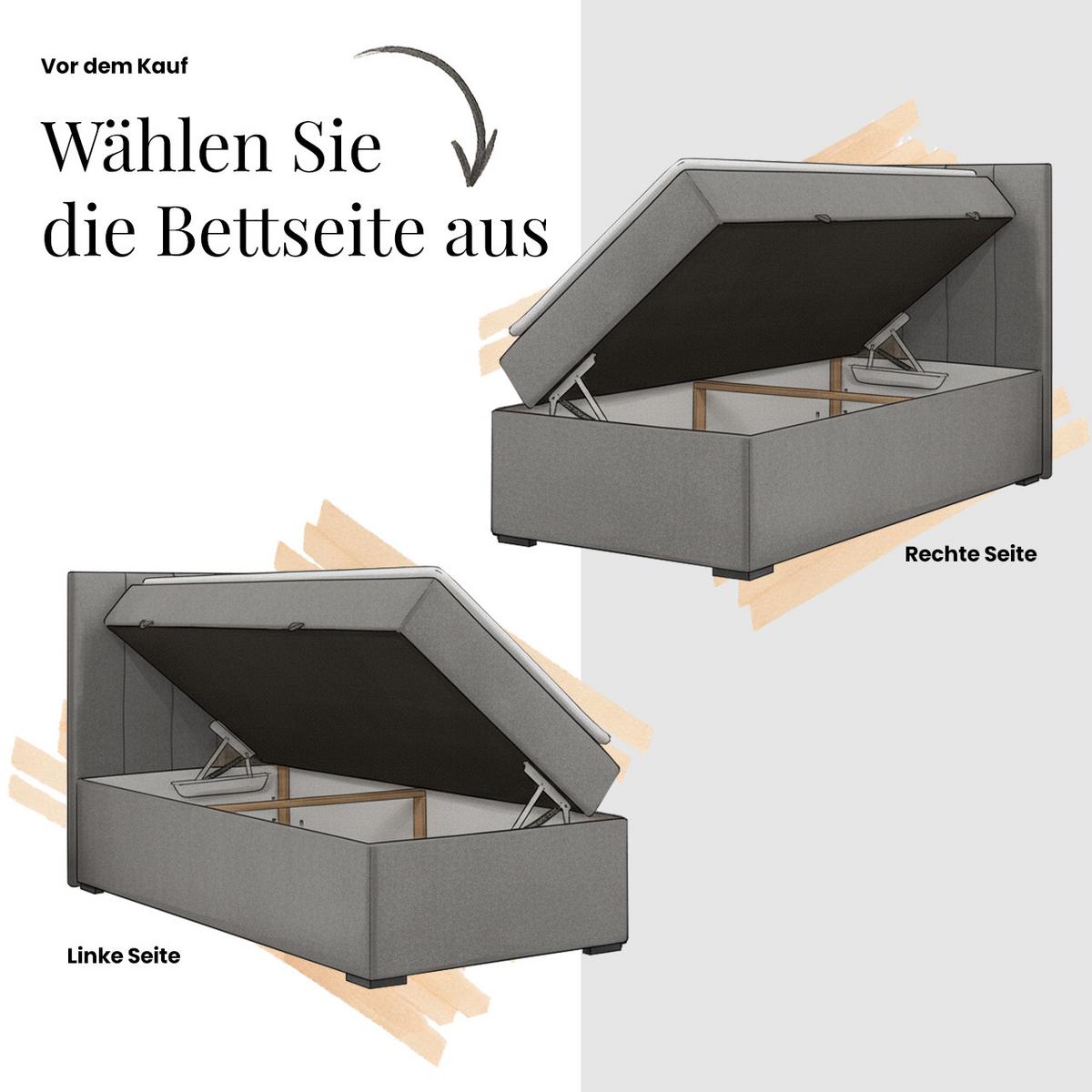 BOXBETT TILIANO DUO 90/200 - Rosa Cord - H4 - Topper Visco - Rechts Seite - Rosa, Textil (90/200cm) - MKS