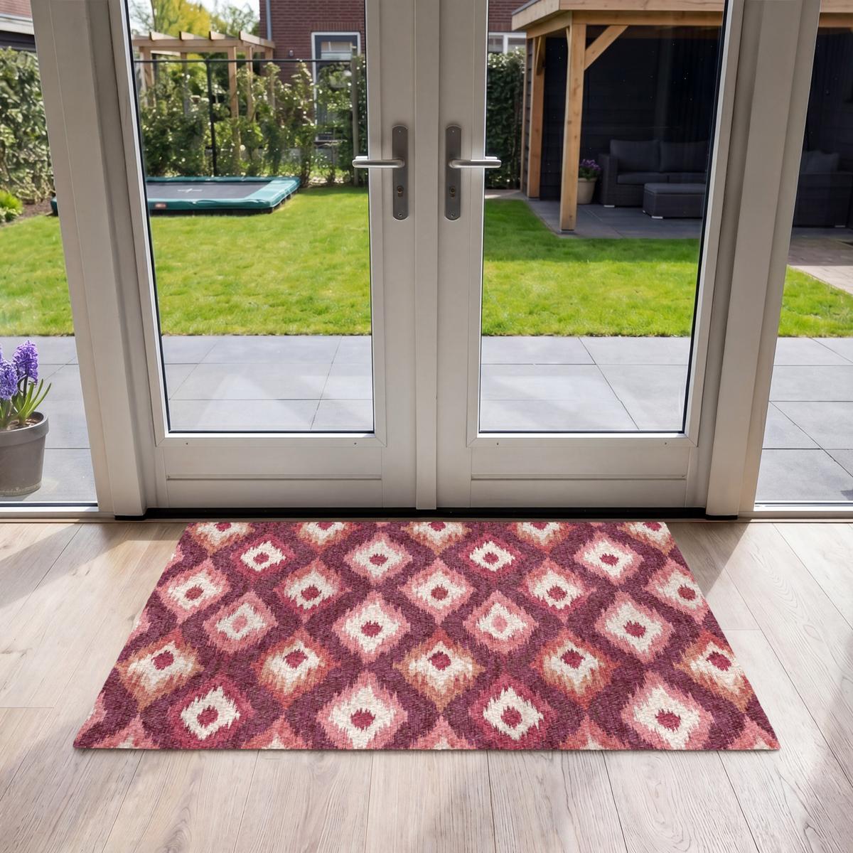 FUSSMATTE Diamantformen - Rosa - Muster - Textur Flurteppich 120x80 cm - Beere, Kunststoff (120/0.4cm) - MuchoWow