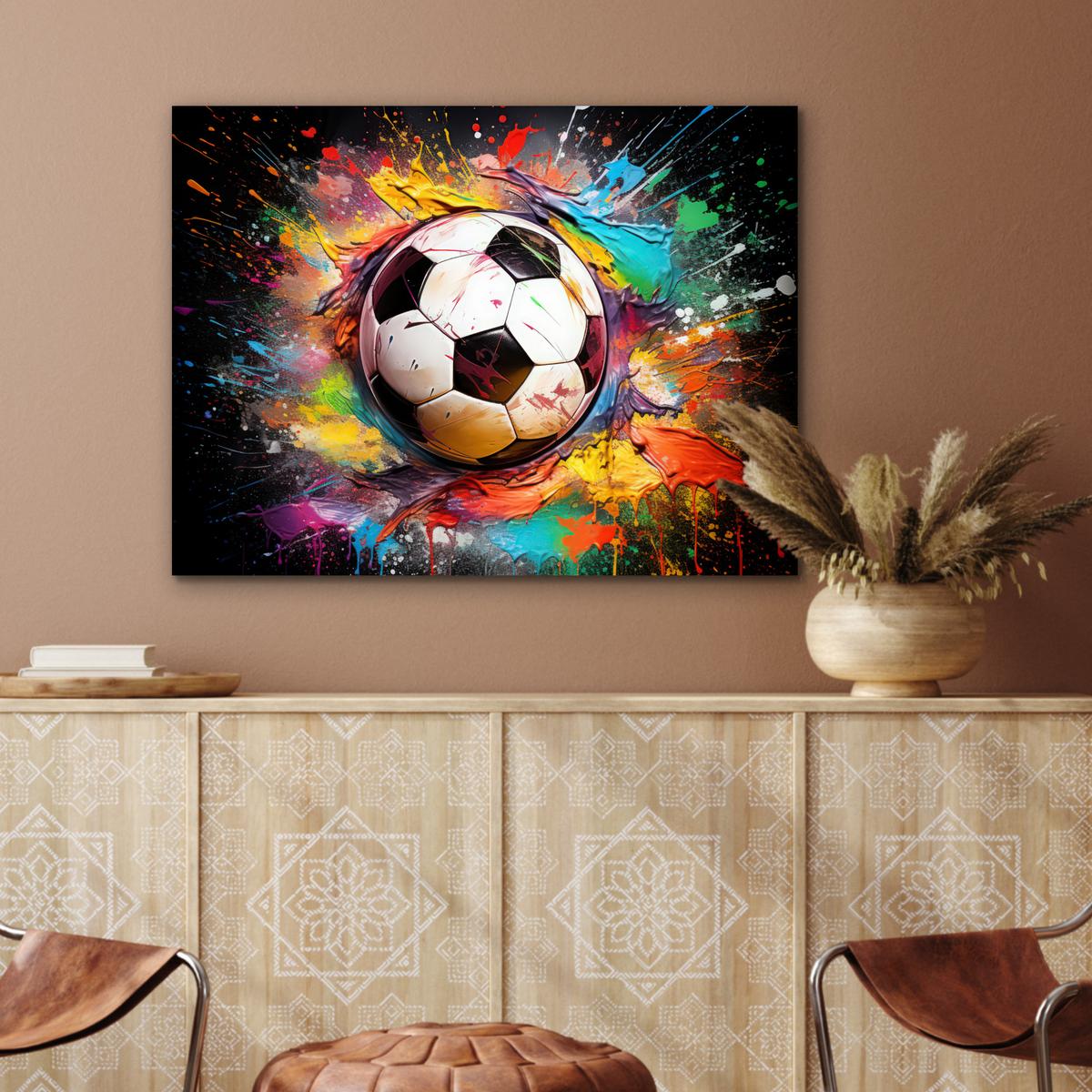METALLBILD Fußball - Farbe - Farben - Schwarz - Weiß 80x60 cm - Weiß, Metall (80/60cm) - MuchoWow