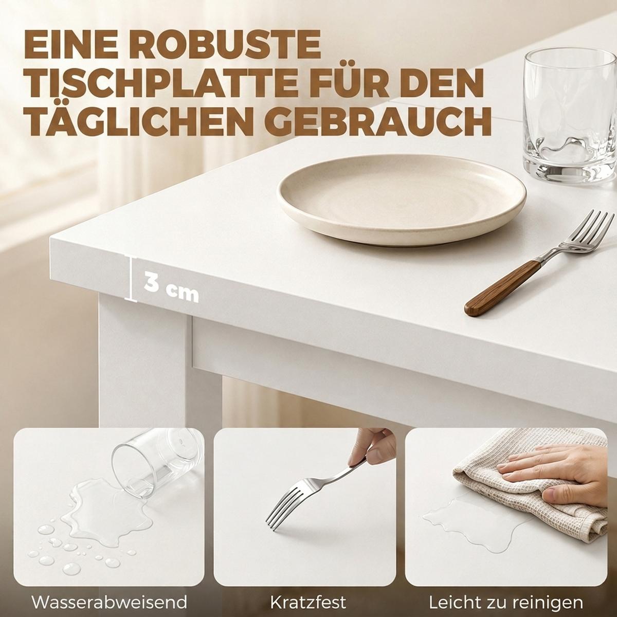 ESSTISCH Spanplatte Weiß - Weiß, Holzwerkstoff (120/60/75.5cm) - HOMCOM
