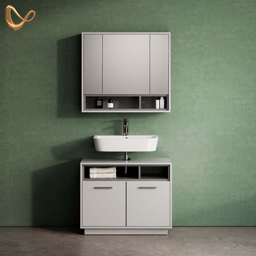 BADMÖBEL-SET Temo Grau 2 Teile - Grau, Holzwerkstoff (80/64/40cm) - Livinity®