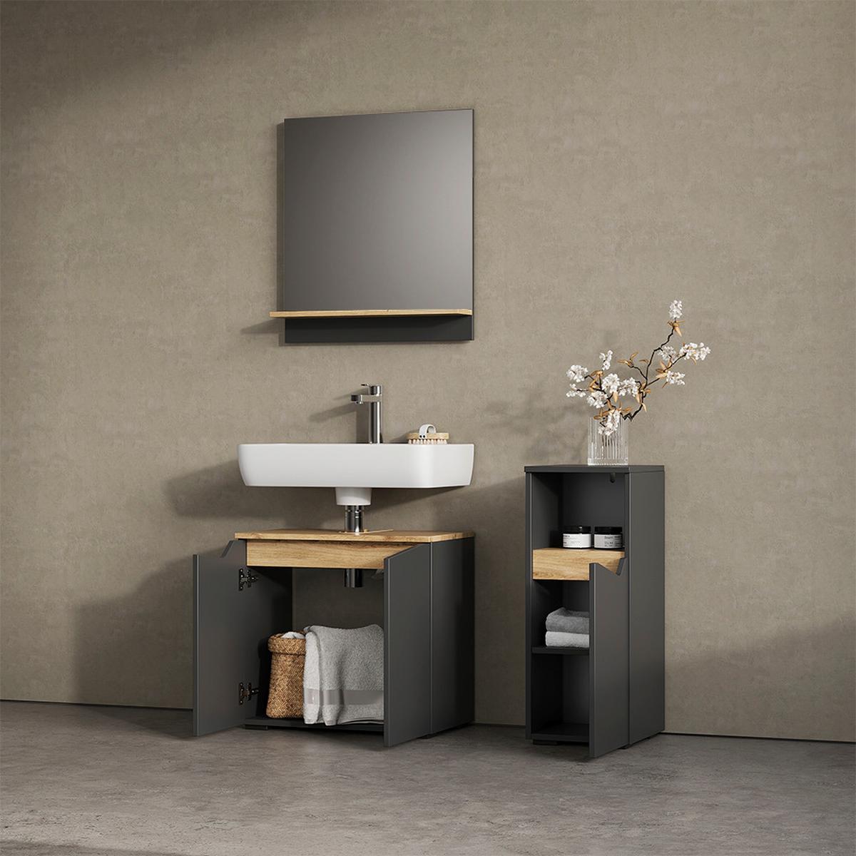 BADMÖBEL-KOMBINATION Timavo Anthrazit 3 Teile, mit Midischrank - Anthrazit, Holzwerkstoff (60/57/35cm) - Livinity®