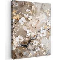 LEINWANDBILD Blumen - Weiß - Gold - Beige - Luxus Wandbild Wohnzimmer 60x80 cm - Greige, Textil (60/80cm) - MuchoWow
