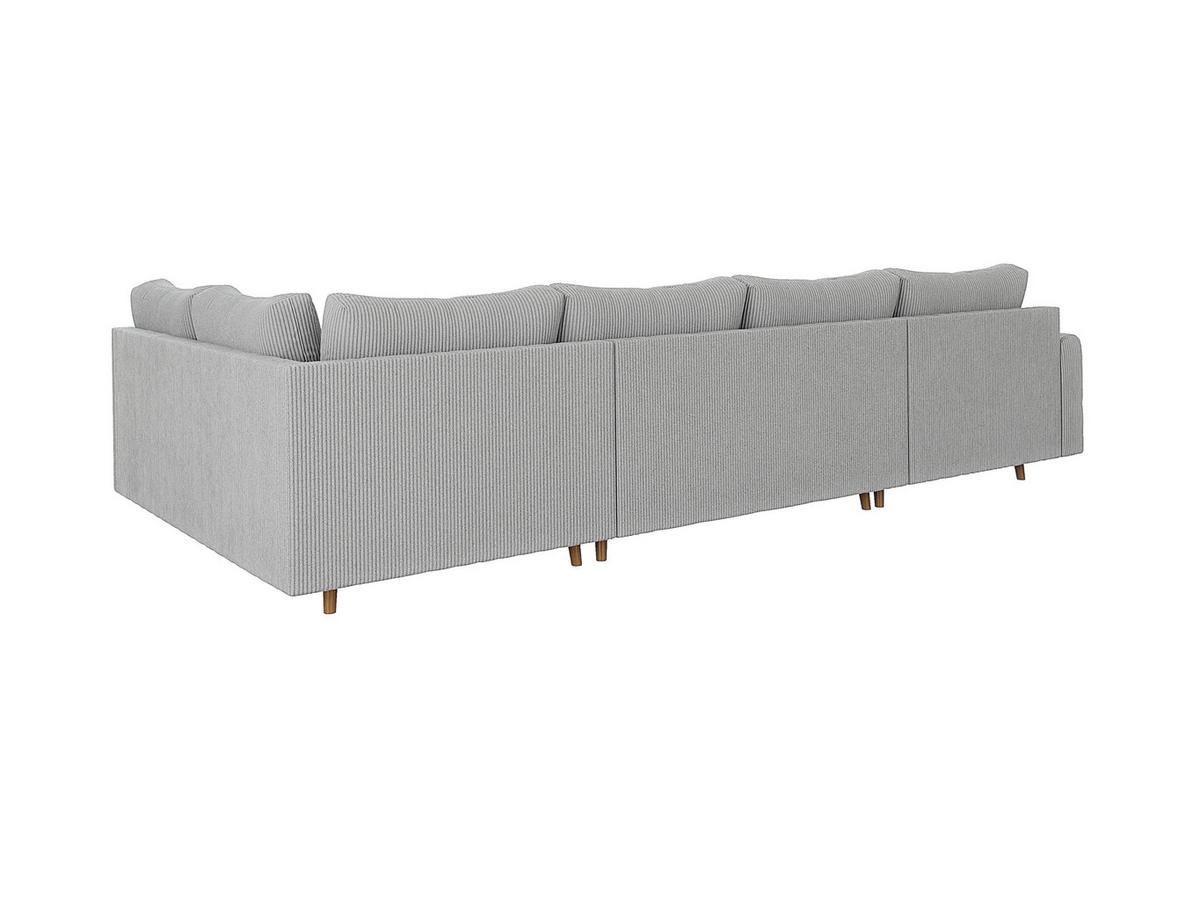WOHNLANDSCHAFT inkl. Hocker Alma Hellgrau Cord - Hellgrau/Braun, Holz/Textil (310/81/161cm) - S-Style Möbel