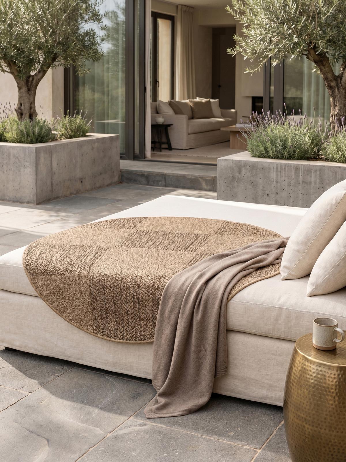 TEPPICH Outdoor ARLBERG in Beige, in Jute-Optik, aus Polypropylen, Ø 200 cm - Beige, Textil (200/200cm) - KADIMA DESIGN