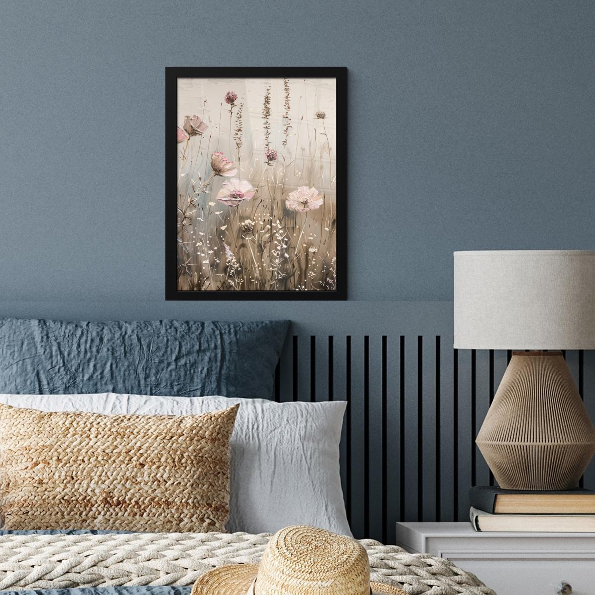 POSTER MIT RAHMEN Blumen - Rosa - Modern - Beige Bilderrahmen 30x40 cm - Beige, Papier (30/40cm) - MuchoWow