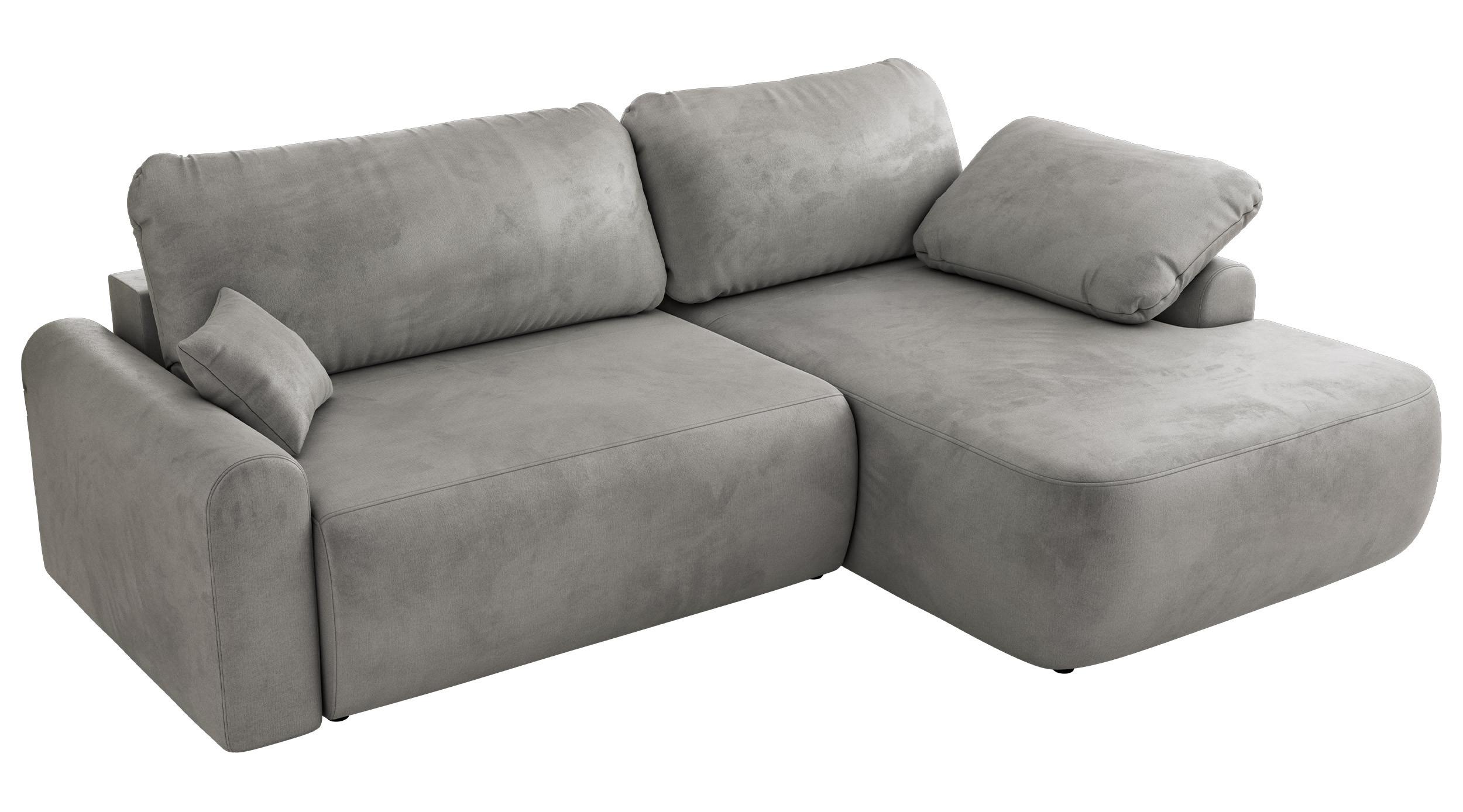 ECKSCHLAFSOFA CUBO L Hellgrau Velvet - rechts - Hellgrau/Schwarz, Kunststoff/Textil (187/273cm) - MKS