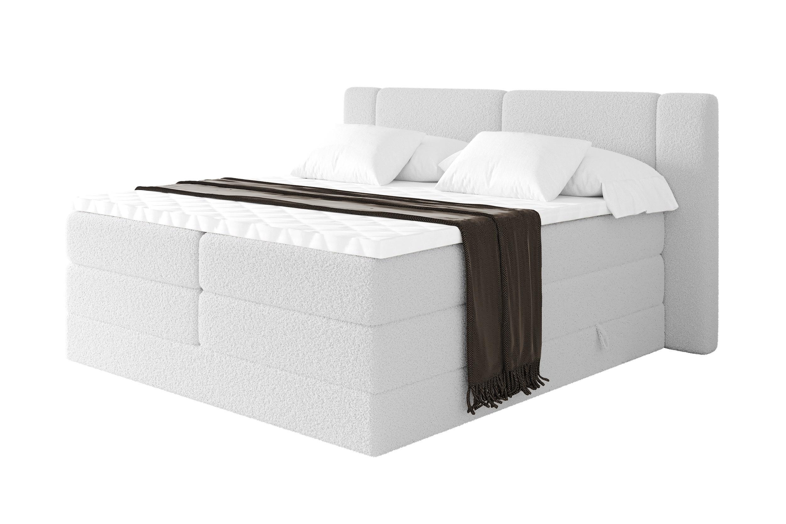 BOXSPRINGBETT mit Matratze H3/H4 - EVON KING - 180x200 cm Weiß - Weiß, Holzwerkstoff (180/200cm) - ALTDECOR