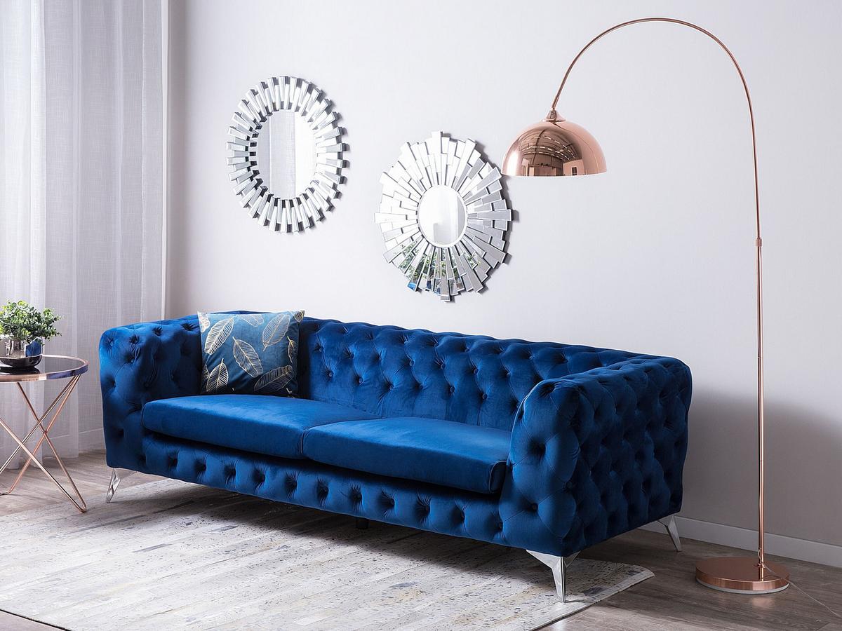 3-SITZER-SOFA Samtstoff Dunkelblau Sotra - Hellblau, Textil (224/70/85cm) - Beliani