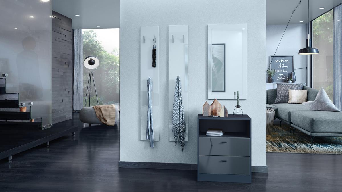 KOMMODE Pino Fronten in Grau Hochglanz - Grau, Holzwerkstoff (56/67.5/36cm) - Vladon
