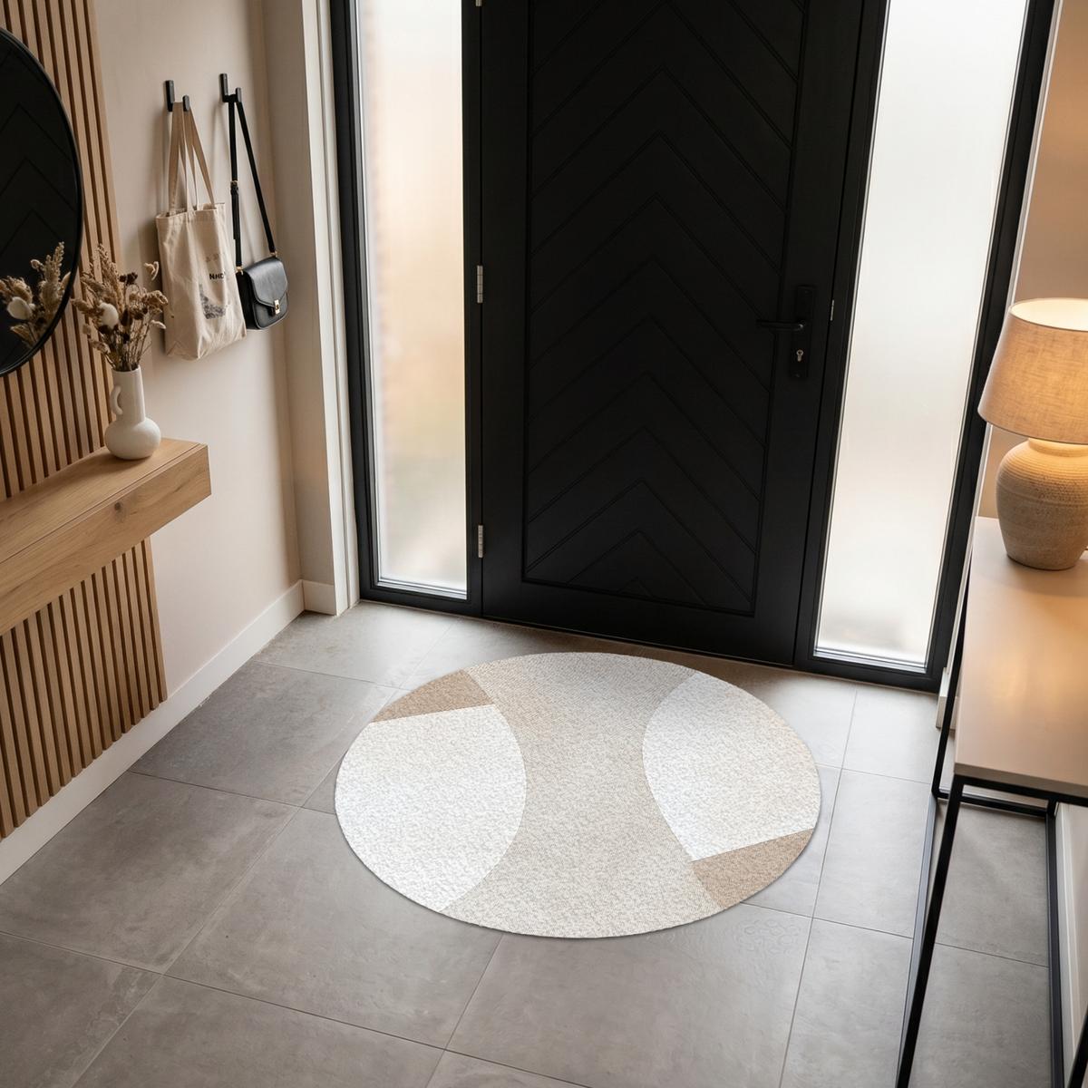 FUSSMATTE Braun - Japandi - Abstrakt Schmutzfangmatte 120x120 cm - Beige, Kunststoff (120/0.4cm) - MuchoWow