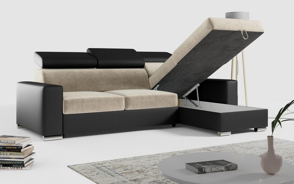 ECKSOFA FOX-L Beige/Schwarz - Beige/Silberfarben, Kunststoff/Textil (242/168cm) - MKS