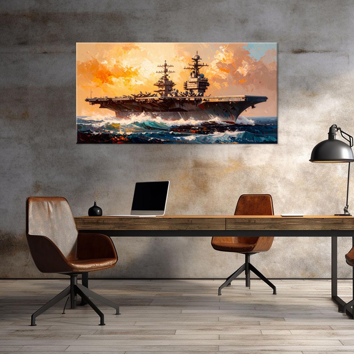 LEINWANDBILD Flugzeugträger auf See 100x50cm - Beige, Textil (100/50cm) - Feeby