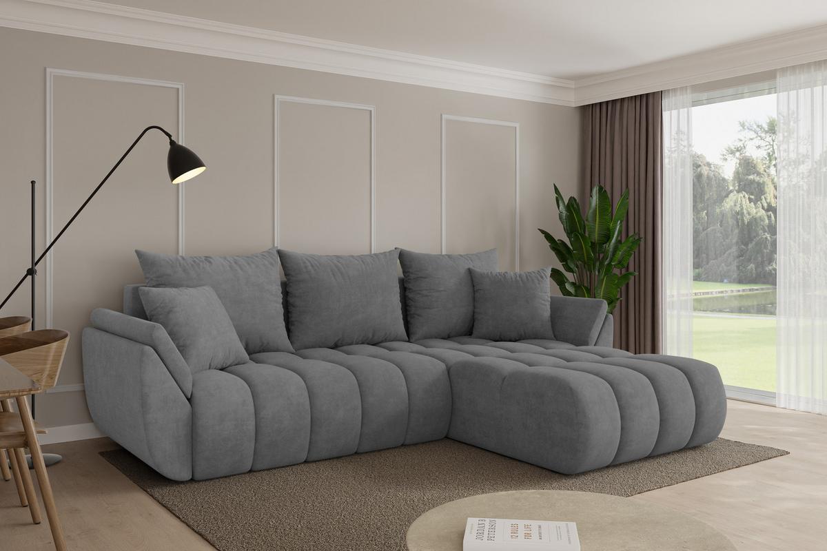 ECKSOFA mit Schlaffunktion Ottomane Rechts TOKO-L-v1 277x194x86 Grau Velours - Taupe/Schwarz, Holzwerkstoff/Kunststoff (277/194cm) - ALTDECOR