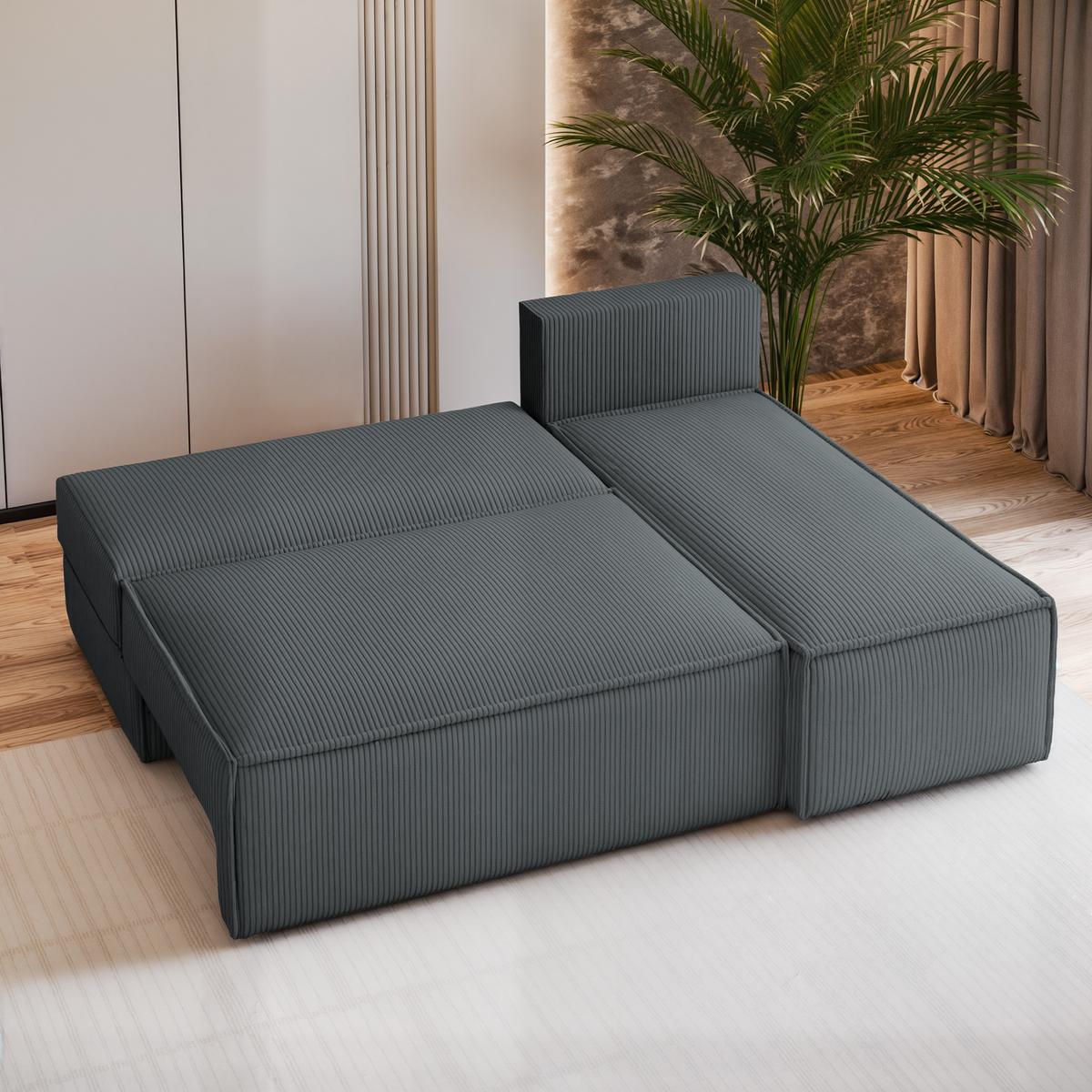 ECKSOFA BRISO P Grau Kordstoff mit Schlaffunktion - Grau, Holz/Kunststoff (200/140cm) - MASSENO