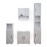 BADMÖBEL-SET Ronco Weiß Hochglanz 4 Teile, mit Hochschrank - Weiß Hochglanz, Holzwerkstoff (60/192/30cm) - Livinity®