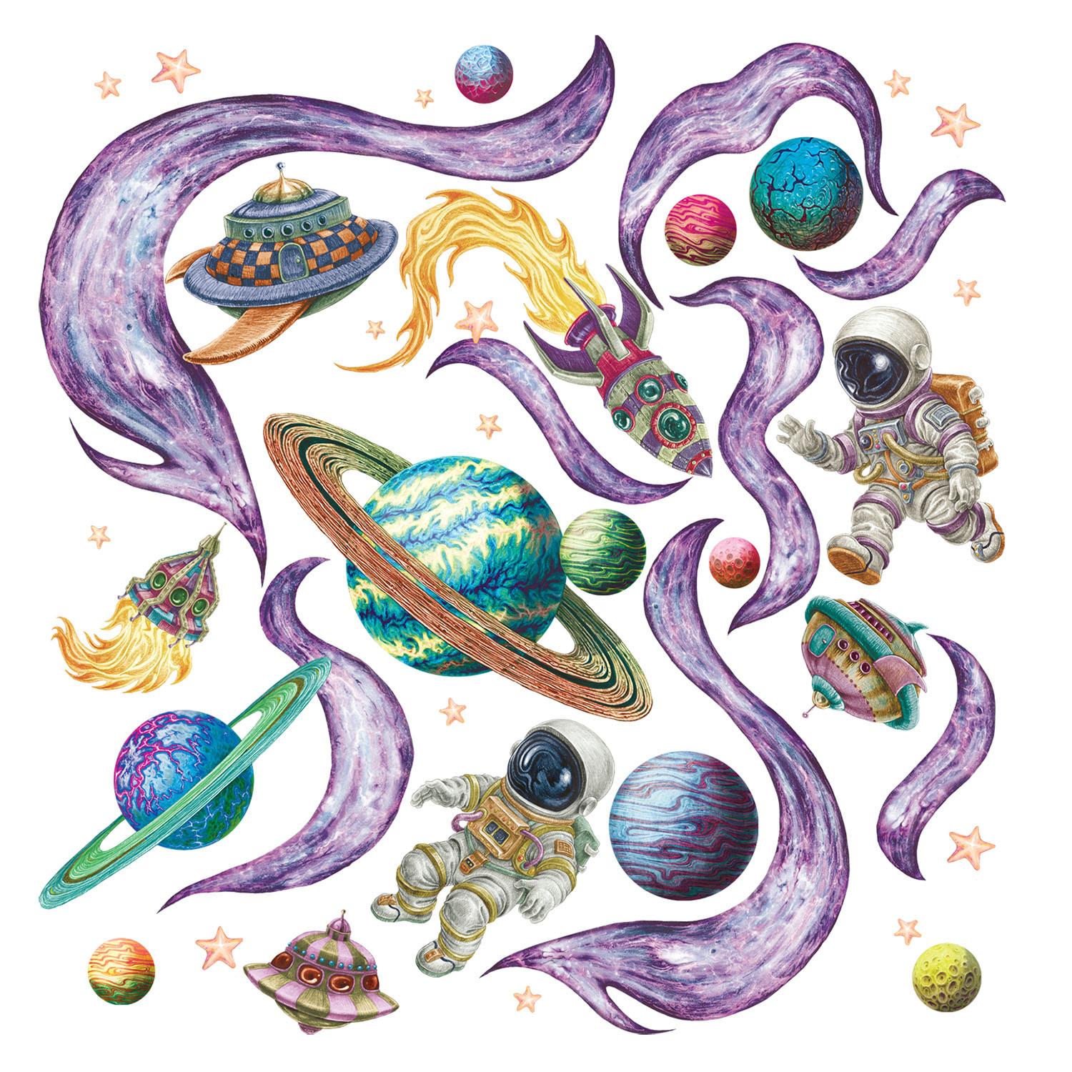 WANDAUFKLEBER 80x138cm - Planeten im Weltraum - Multicolor, Kunststoff (80/138/0.1cm) - Wallfluent