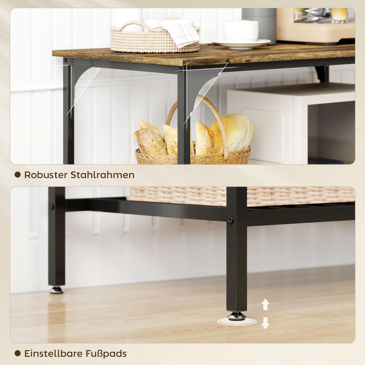 KÜCHENREGAL Spanplatte Stahl Rustikal-Braun - Braun, Holzwerkstoff (50/90/100cm) - HOMCOM