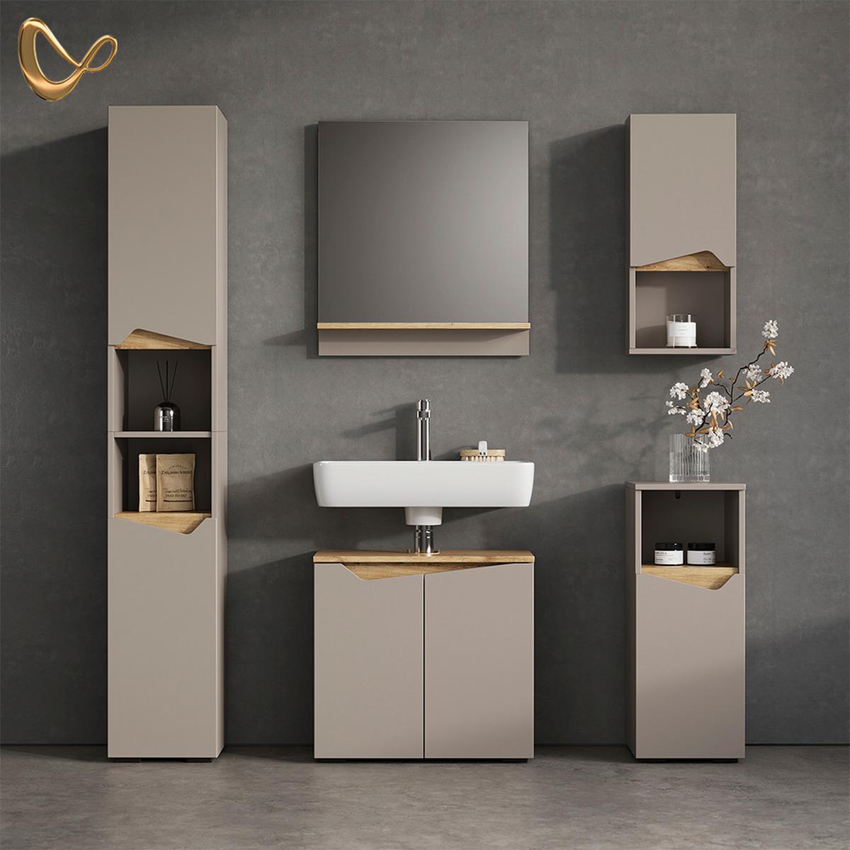 BADMÖBEL-KOMBINATION Timavo Greige 5 Teile - Greige, Holzwerkstoff (60/57/35cm) - Livinity®