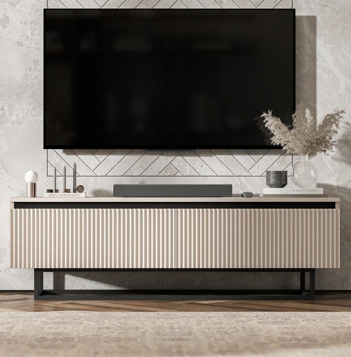 TV-SCHRANK Selene Kaschmir Matt mit Metallrahmen 140 cm - Kaschmir/Schwarz, Holzwerkstoff/Metall (140/44/35cm) - Meble Lindner