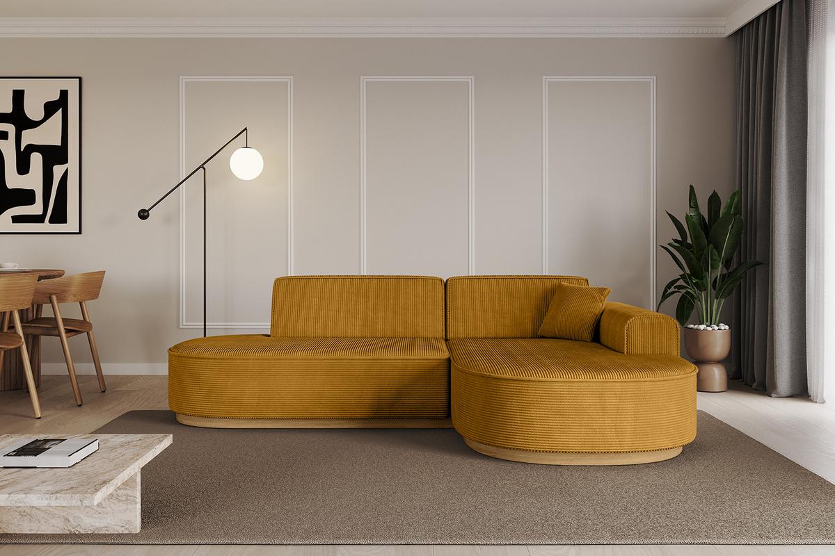 ECKSOFA Ottomane Rechts MARI-L1-v2 - 243x171x83 cm Senfgelb Cord - Gelb, Holzwerkstoff/Textil (171/243cm) - ALTDECOR