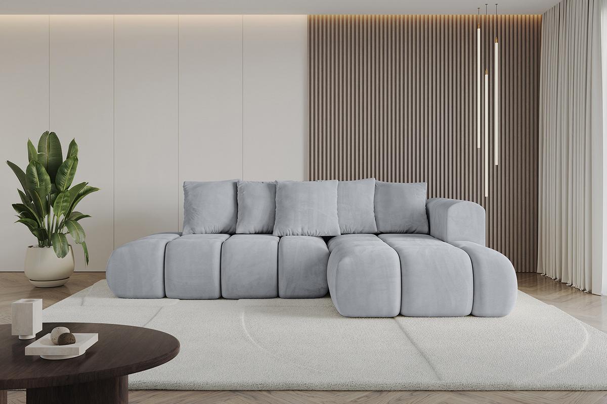 ECKSOFA Ottomane Rechts CLOUD-L-v1 280x185x90 Hellgrau Velours - Hellgrau, Holzwerkstoff/Kunststoff (185/280cm) - ALTDECOR