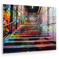 ACRYLGLASBILD Treppe - Graffiti - Farben - Kunst 80x60 cm - Multicolor, Glas (80/60cm) - MuchoWow