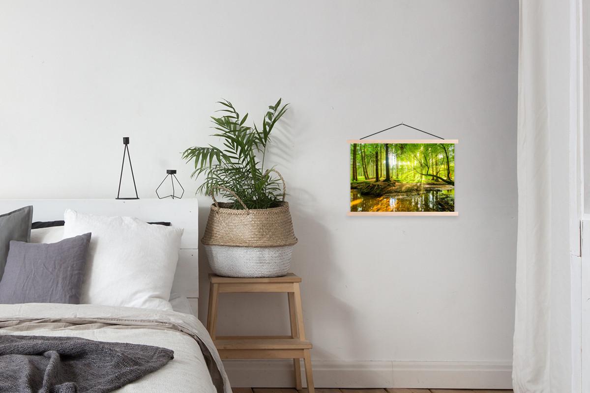 POSTER MIT MAGNETLEISTEN Wald - Landschaft - Wasser - Bäume - Sonne - Grün - Natur Wandbilder 60x40 cm - Grün, Textil (60/40/0.15cm) - MuchoWow