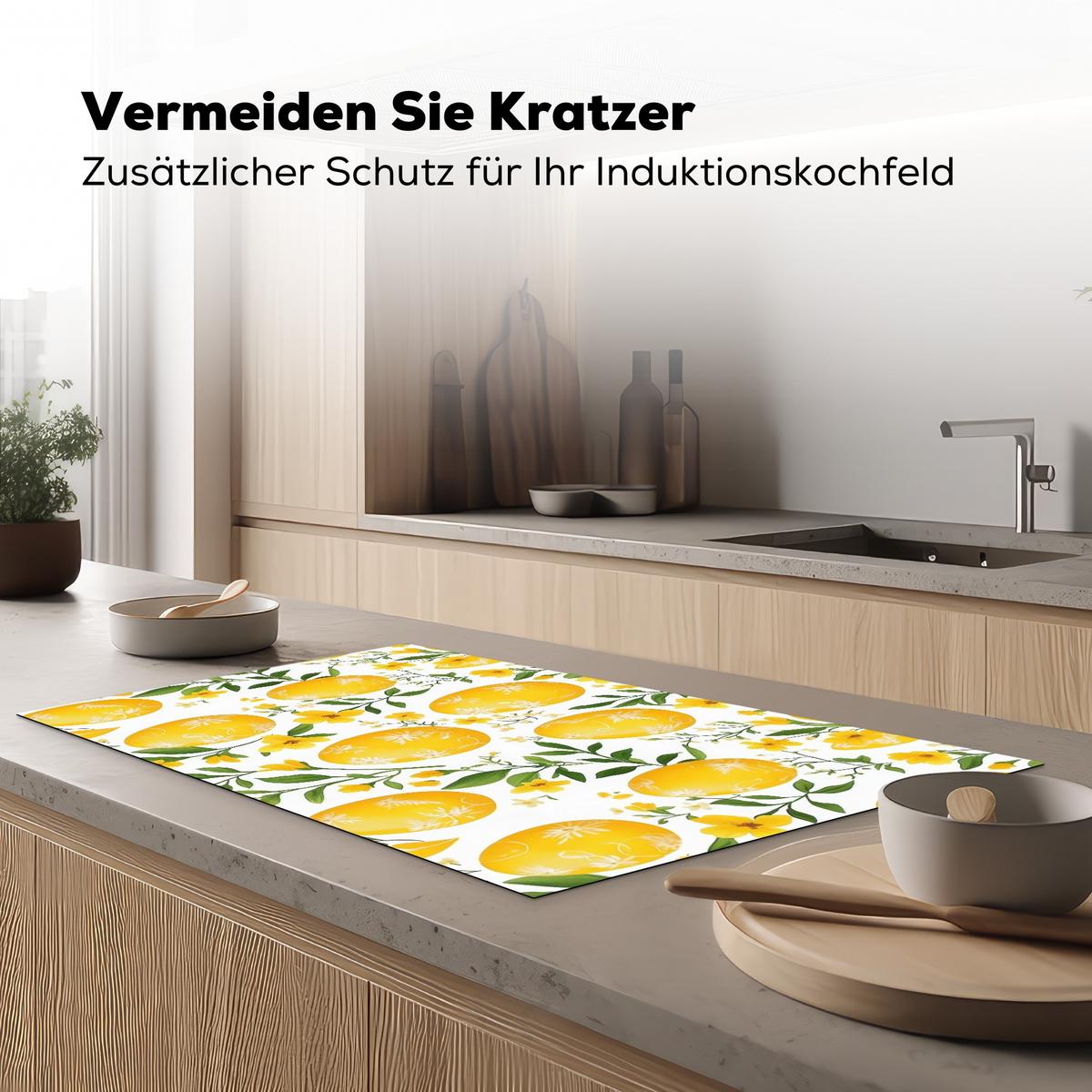 HERDABDECKPLATTE Blumen - Ostereier - Gelb Induktionsschutz 91.2x52 cm - Gelb, Kunststoff (91.2/52/0.2cm) - MuchoWow