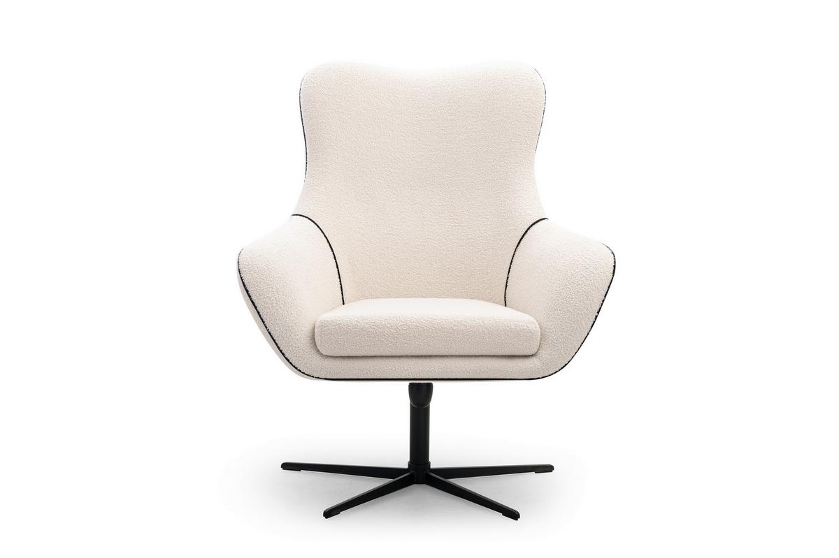 SESSEL SOGNO, Modern Polstersessel Loungesessel, Bucle-Stoff Weiß - Weiß, Holz/Metall (88/110/106cm) - MASSENO