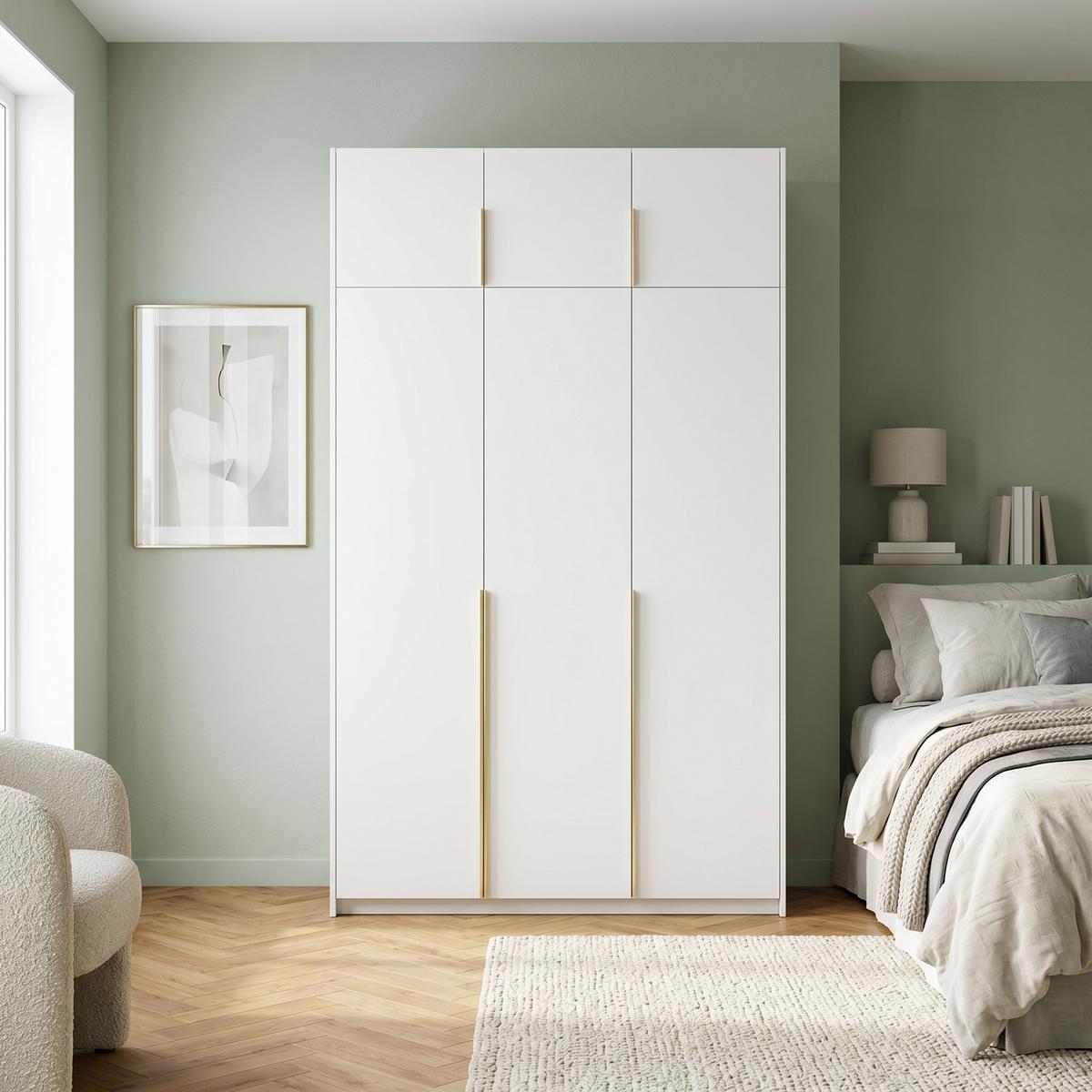 DREHTÜRENSCHRANK AMARA 148/250/58cm 3-türig Weiß - Goldfarben/Weiß, Holzwerkstoff (148/250/58cm) - MASSENO