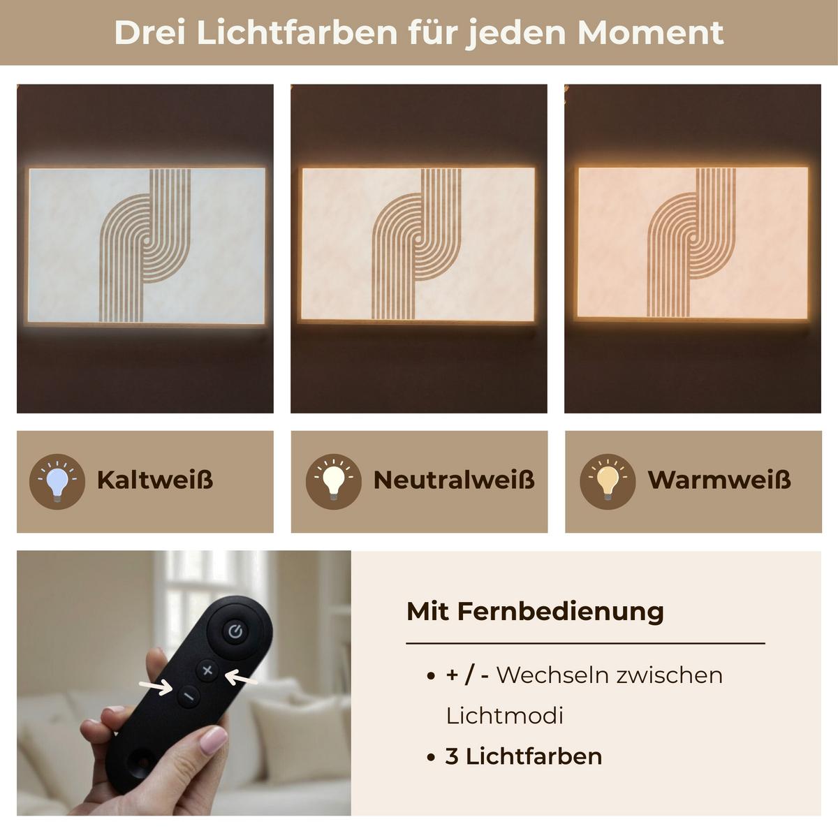 WANDLEUCHTE MIT AKKU Symmetrische Biegung - kupferfarbig 100x70 cm - Beige, Holzwerkstoff (100/70/8cm) - OnlyWow