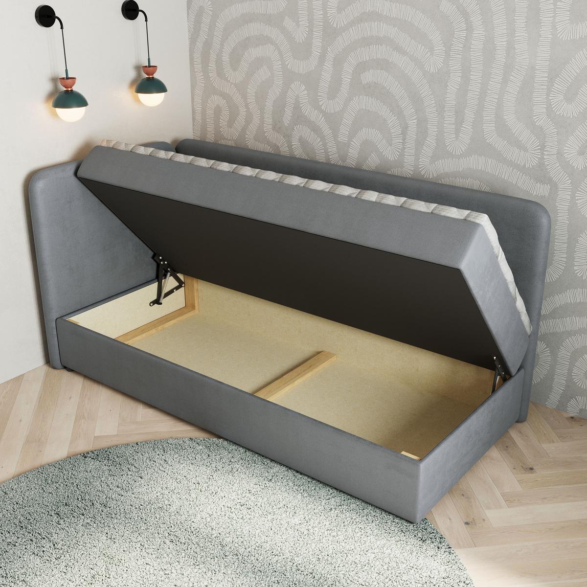 BOXBETT GINA 80x200 cm mit Matratze und Topper, H2+H3 - Grau - Grau, Holz (80/200cm) - MASSENO