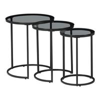 SATZTISCH Kyyjärvi im 3er Set - Grau, Glas (50/50/58cm) - [en.casa]