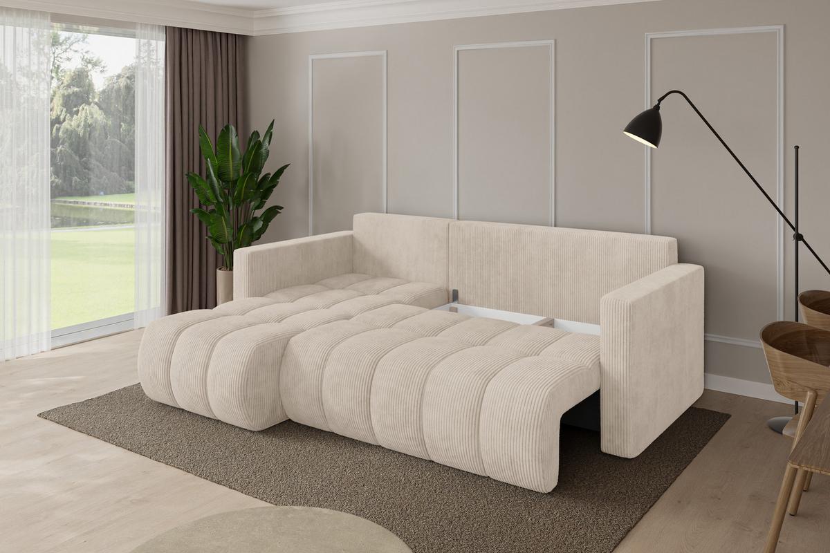 ECKSOFA mit Schlaffunktion Ottomane Links GARD-L 226x146x85 Beige Cord - Beige/Schwarz, Holzwerkstoff/Kunststoff (226/146cm) - ALTDECOR