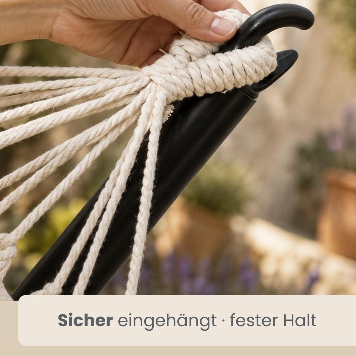 DOPPEL-HÄNGEMATTE mit Gestell bis 120kg, 200/120cm, Beige - Beige, Metall (100/90/300cm) - Amanka