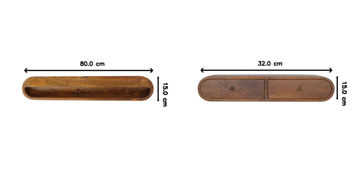 SCHWEBENDE KONZOLE im Kastanienholz-Finish,2 Schubladen, Braun - Messingfarben/Braun, Holz/Metall (80/15/32cm) - Artisan Furniture