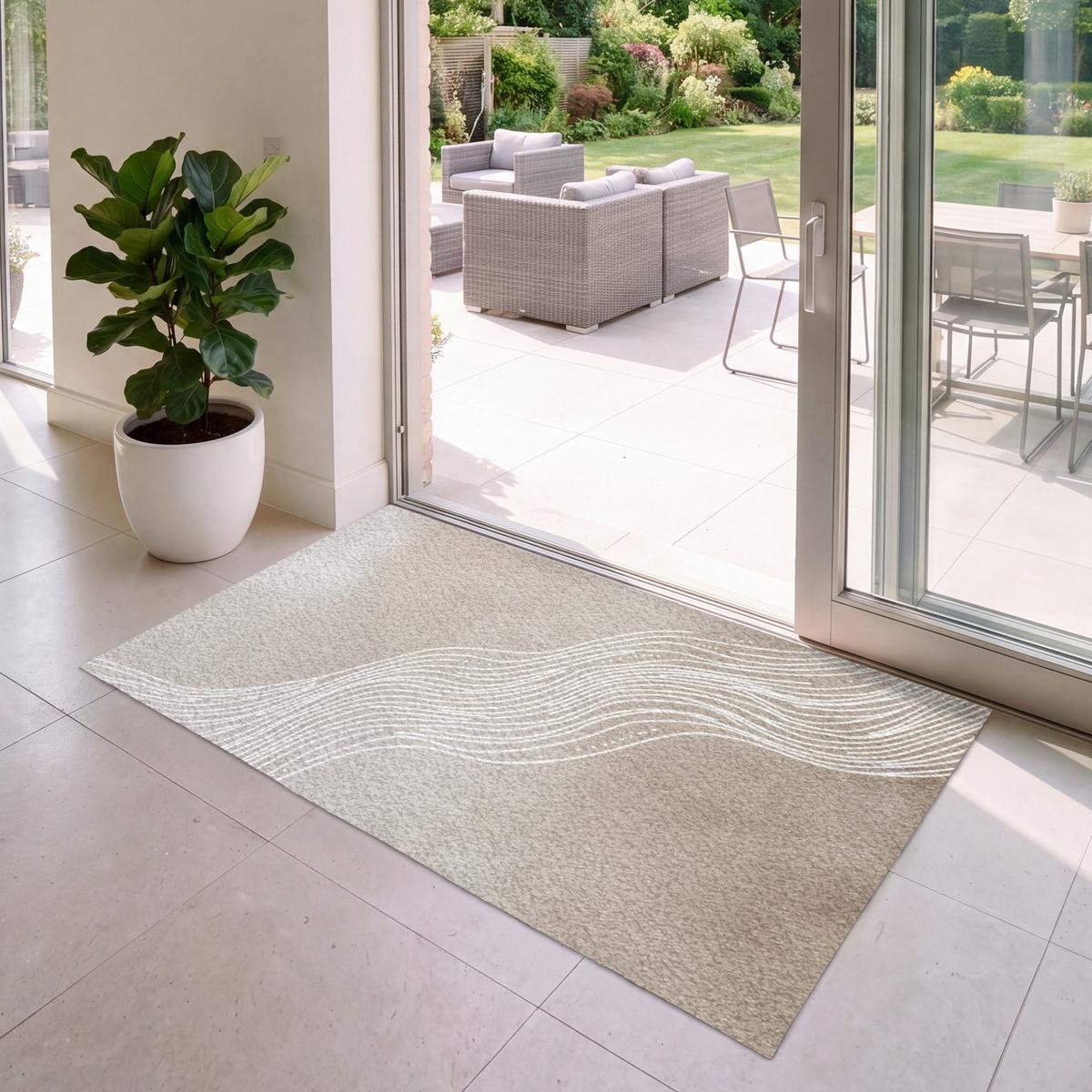 FUSSMATTE Wellenlinien - Fließend - Sandfarben Fußabtreter 150x90 cm - Beige, Kunststoff (150/0.4cm) - MuchoWow
