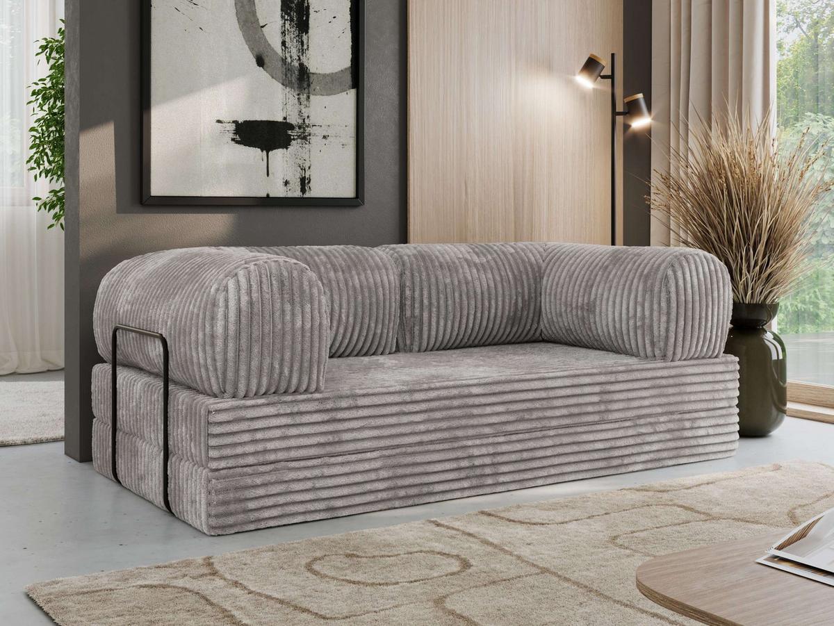 3-SITZER SOFA ORSETTO - Hellgrau Cord - Hellgrau/Schwarz, Textil/Metall (200/70/100cm) - MKS