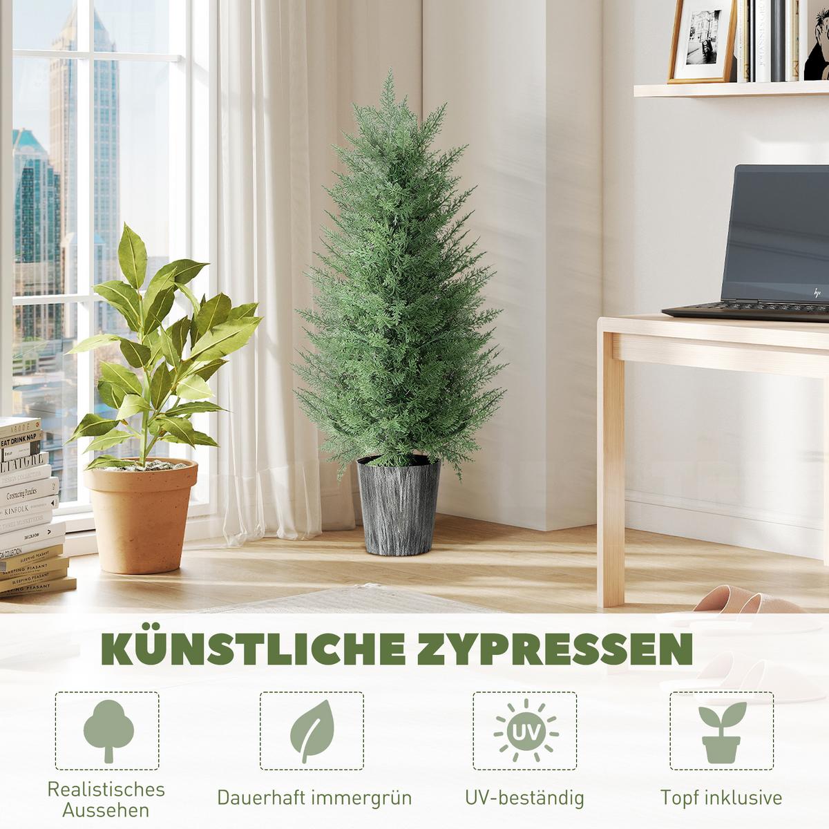 KUNSTPFLANZE Kunststoff Metall Grün 2er Set - Schwarz/Grün, Kunststoff/Metall (90cm) - HOMCOM