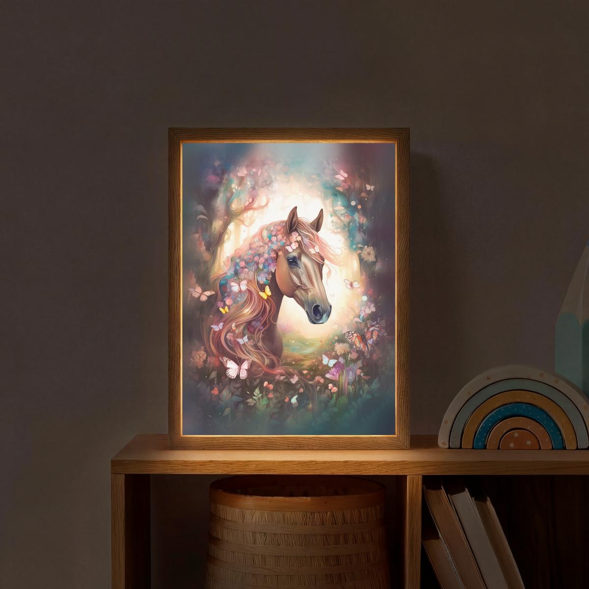 NACHTTISCHLAMPE MIT AKKU Pferd - Natur - Blumen - Schmetterlinge - Wald 30x40 cm - Dunkelbraun, Holzwerkstoff (8/30/40cm) - OnlyWow