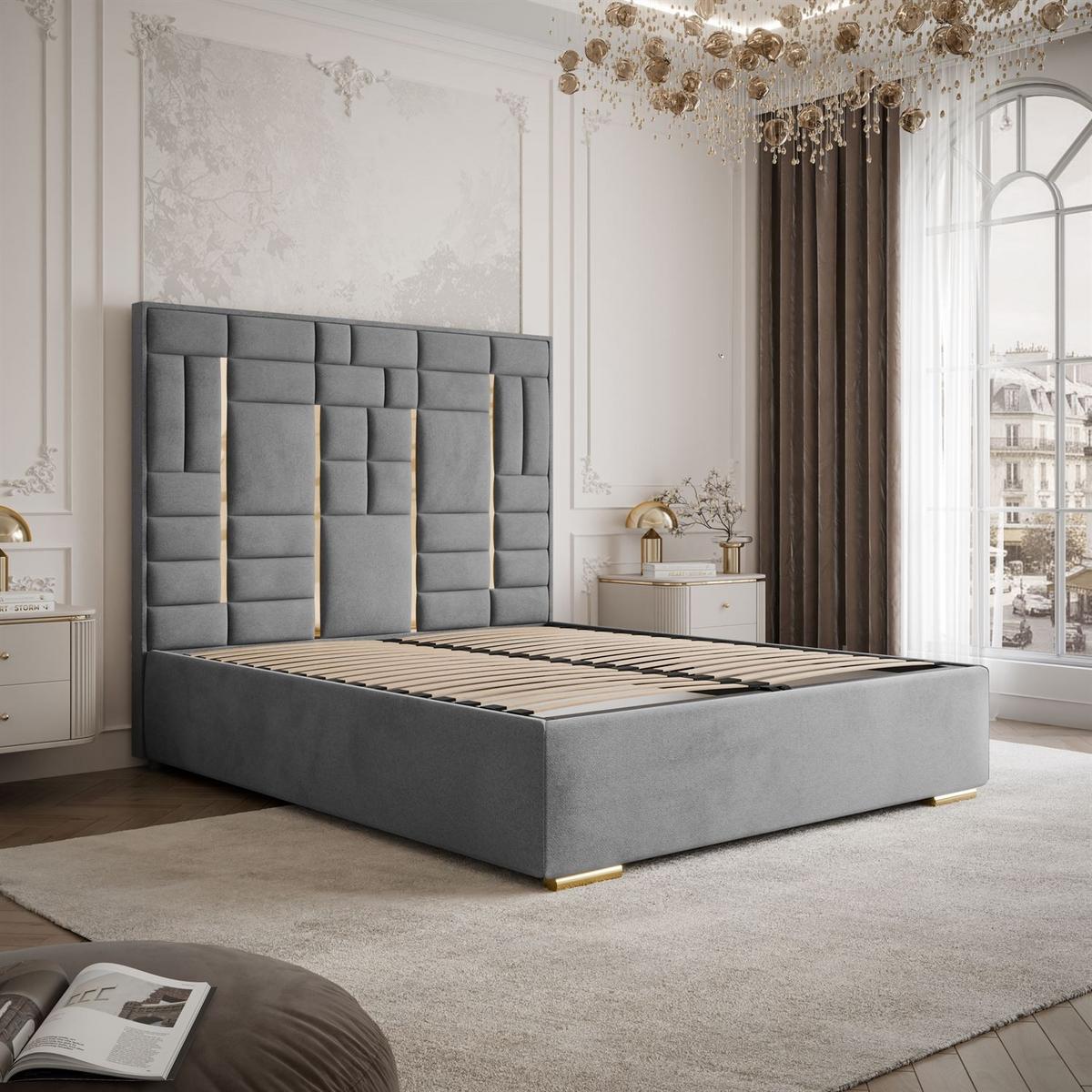 POLSTERBETT BRIGITTE GOLD mit Bettkasten 140x200 cm Element 23 - Grau, Textil (140/200cm) - Lookway