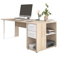 SCHREIBTISCH-SET Eiche, weiß, Büromöbel mit Schreibtisch und Container - Eichefarben/Weiß, Holzwerkstoff/Kunststoff (80/189/73cm) - Parisot Meuble