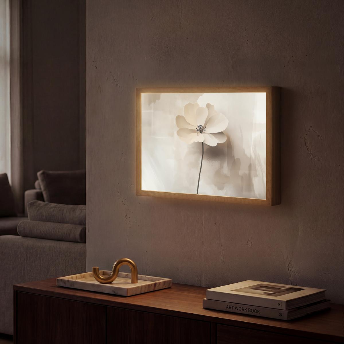 WANDLEUCHTE MIT AKKU Blume - Beige - Farbe - Schatten 40x30 cm - Beige, Holzwerkstoff (40/30/8cm) - OnlyWow