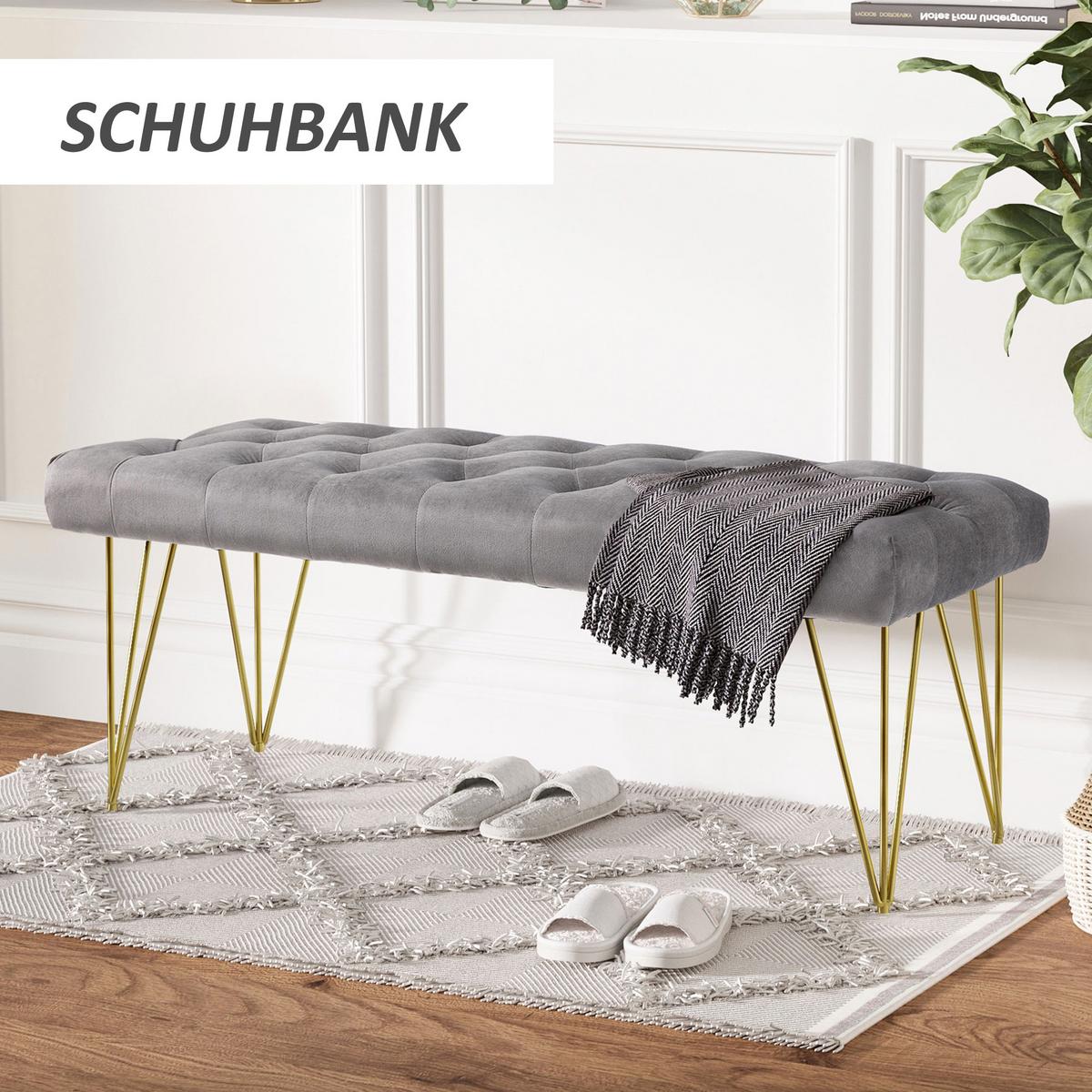SITZBANK Schuhbank Sitztruhe Eingangsbereich Polsterbank Velvet Metall Grau - Grau, Kunststoff (116/49/44.5cm) - HOMCOM