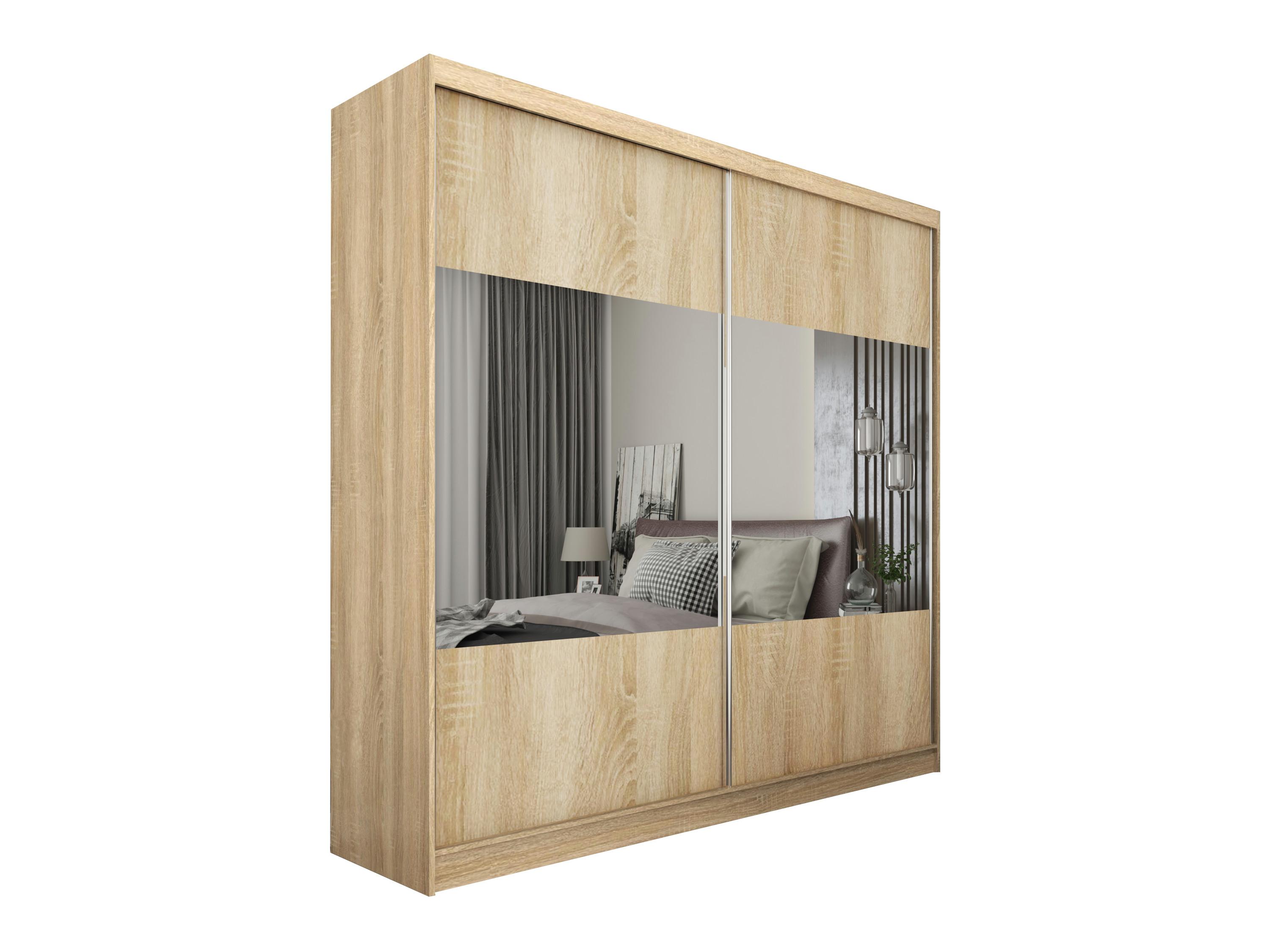 KLEIDERSCHRANK mit Spiegel-Schiebetüren und Aluminium-Leisten - CELI - 200 cm Sonoma - Sonoma Eiche, Holzwerkstoff (200/216/61cm) - ALTDECOR