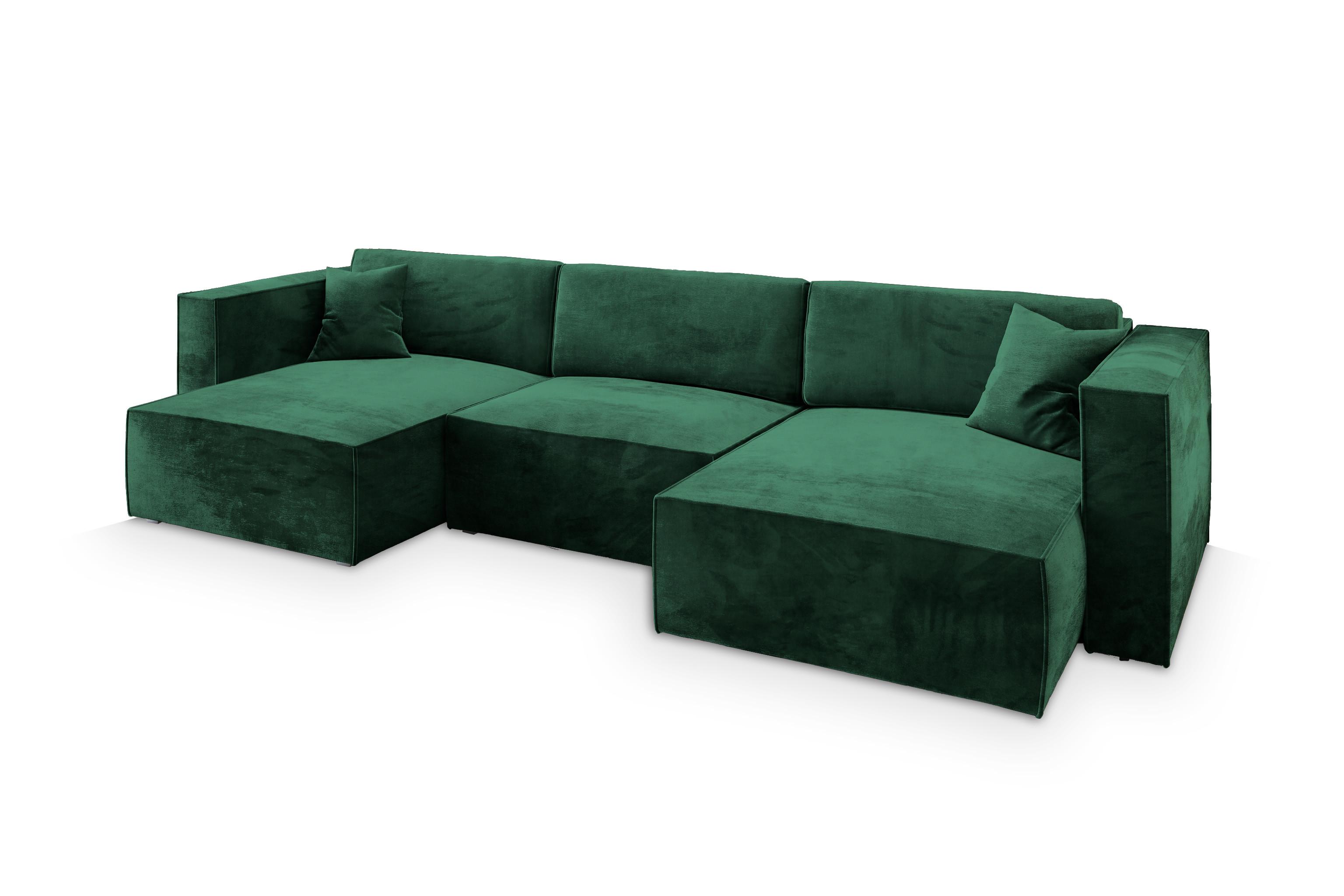 WOHNLANDSCHAFT SARMO M Grün Velours-Stoff mit Schlaffunktion - Grau/Grün, Holz/Kunststoff (347/70/148cm) - MASSENO